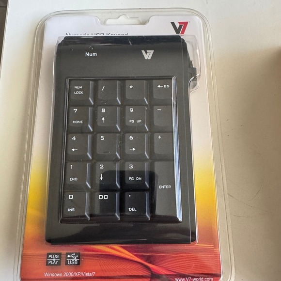 V7 Numeric USB Keypad Portable Number Pad for Laptop PC Windows 2000 Vista 7 NEW - Picture 1 of 6